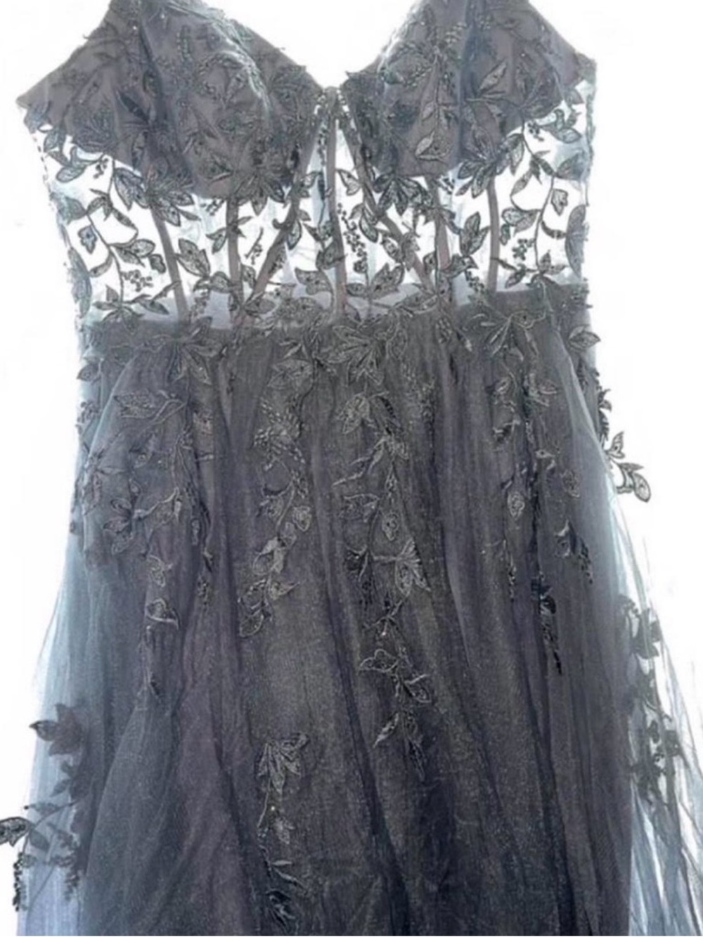 David's Bridal Black Lace Appliqué Tulle Gown